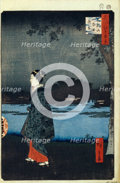 Night View of Matsuchiyama and the San'ya Canal (One Hundred Famous Views of Edo), 1856-1858. Artist: Hiroshige, Utagawa (1797-1858)