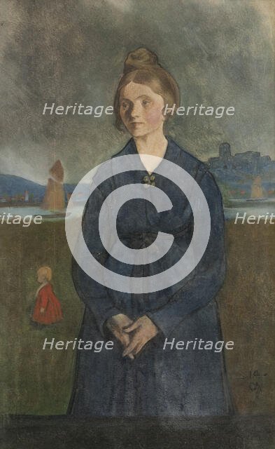 Eva with Bohus fortress in the background, 1907. Creator: Ivar Arosenius.