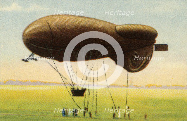 Streamlined barrage balloon with basket, 1918, (1932).  Creator: Unknown.