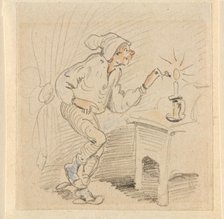 The disturbed but happily regained night's rest, (The Flea); 17, 1862. Creator: Wilhelm Busch.