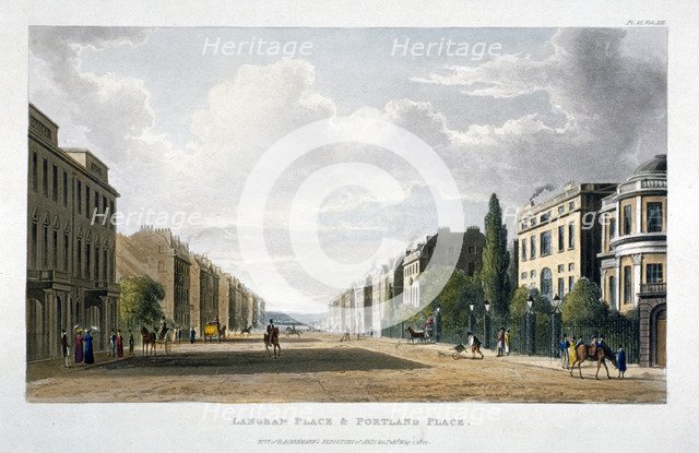 View of Langham Place and Portland Place, Marylebone, London, 1822. Artist: Anon