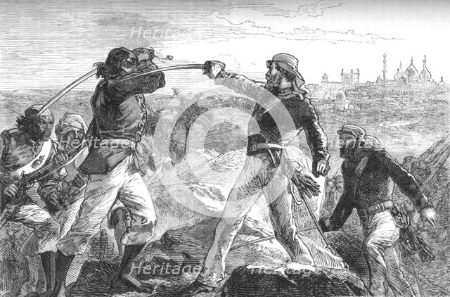 'Daly and I Drew Our Swords, and Rushed Up The Rocks', c1880. Artist: Unknown.