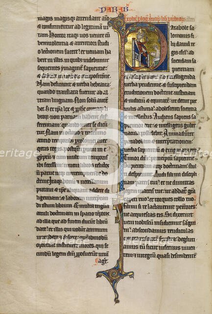 Initial P: Solomon Instructing a Pupil with a Rod; Marquette Bible, about 1270. Creator: Unknown.