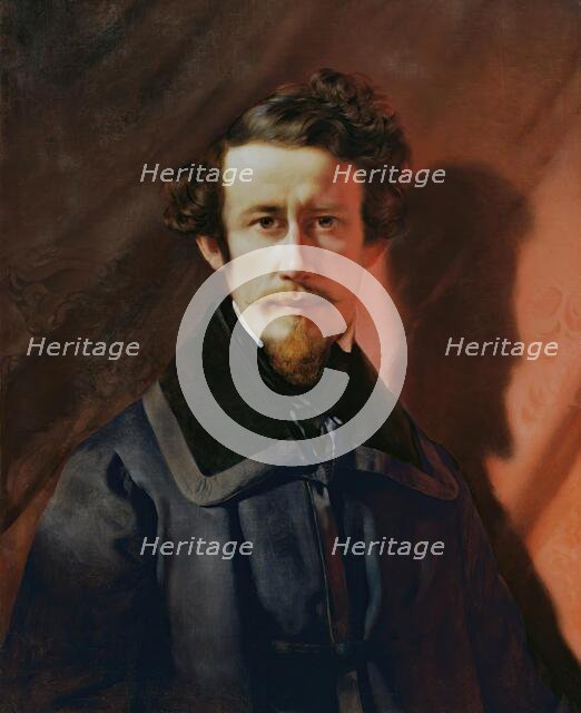 Self-portrait against a red background, 1843. Creator: Franz Eybl.