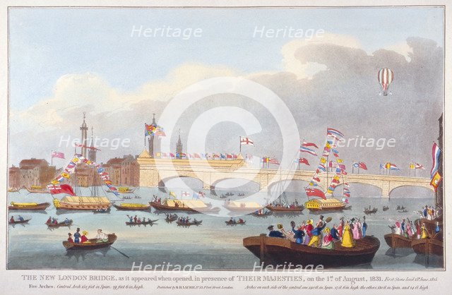 The opening of London Bridge by King William IV and Queen Adelaide, 1831. Artist: Anon