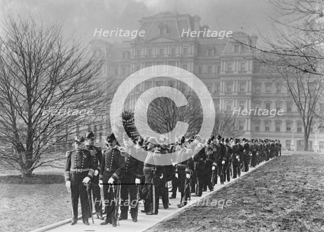 New Year's Reception at White House - Admiral Dewey, Left Front, And Officers Starting For..., 1905. Creator: Harris & Ewing.
