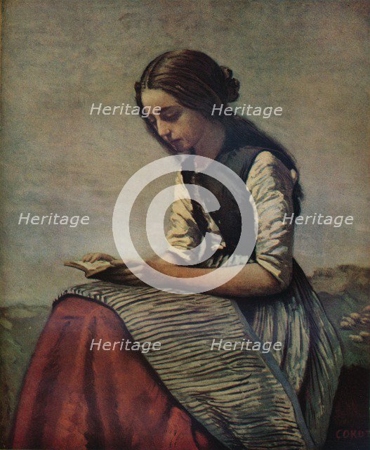 'La petite Liseuse ou Jeune bergère assise et lisant', c1855. Artist: Jean-Baptiste-Camille Corot.