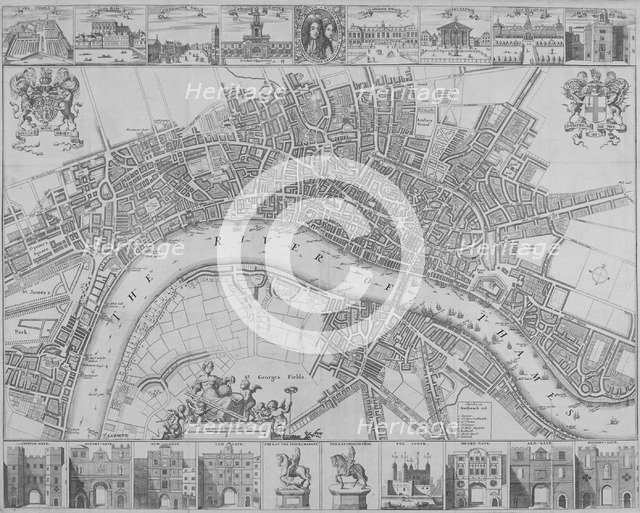 Map of the Cities of London and Westminster and Southwark, 1690. Artist: Anon
