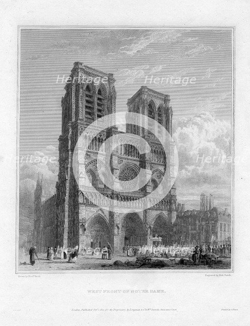 West front of Notre Dame, Paris, France, 1822. Artist: Robert Sands