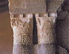 Visigothic capitals in alabaster, located in the mozarab arch in the entrance of the church of th…