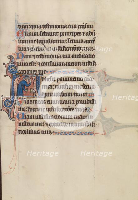 Initial A: A Jew Holding a Spade; Initial A: A Jew Holding a Spade and Blessing, about 1285. Creator: Bute Master.