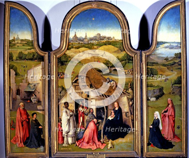  'The Adoration of the Magi', view of the opened panel, work of Hieronymus Bosch.