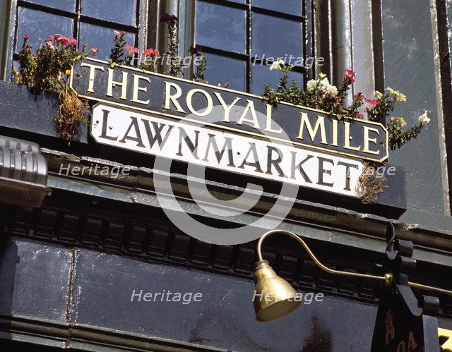 Street name sign in the Royal Mile, Edinburgh, Scotland