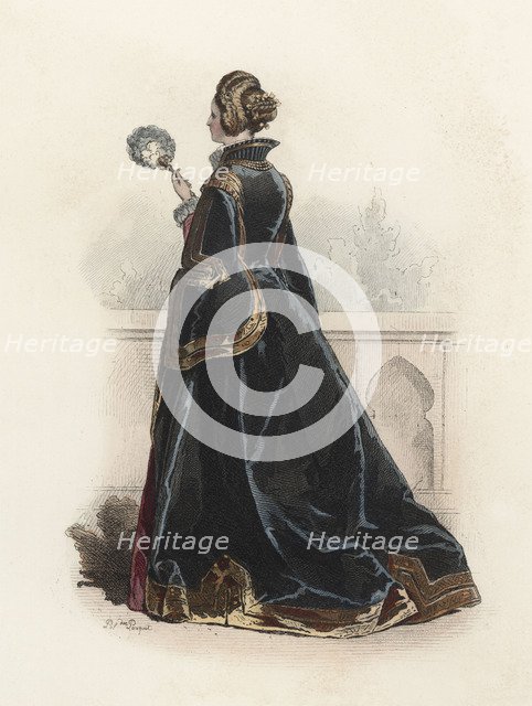 Spanish Lady, in the modern age, color engraving 1870.