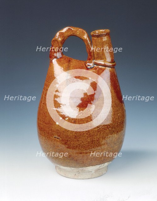 Brown glazed bottle of leather bag shape, Liao dynasty, China, 11th century. Artist: Unknown