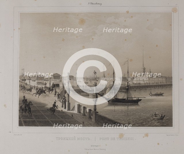 The Trinity Bridge in Saint Petersburg, 1840s.