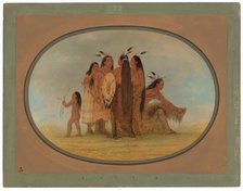 Four Mandan Warriors, a Girl, and a Boy, 1861/1869. Creator: George Catlin.