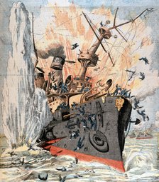 Russian ship sunk by Japanese torpedo, Russo-Japanese War, 1904. Artist: Unknown