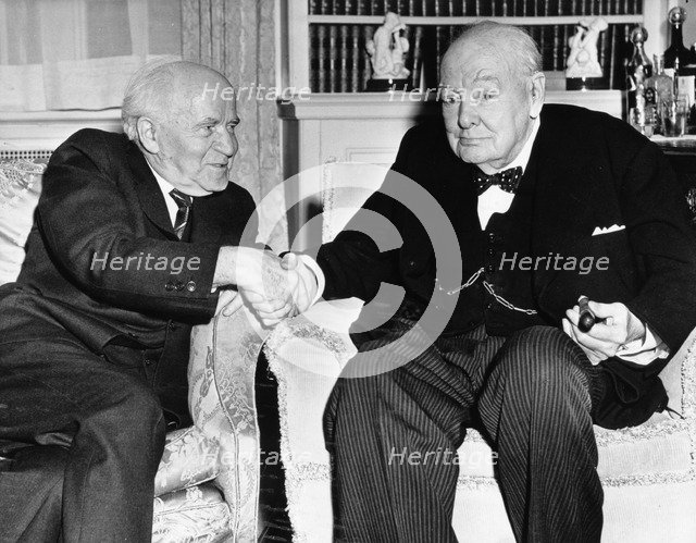 Winston Churchill, former British Prime Minister, withIsraeli Prime Minister David Ben Gurion. Artist: Unknown