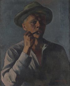 A pipe smoker, self-portrait, 1927. Creator: Anton Lindforss.