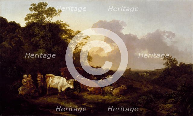 Landscape with cattle and figures, a storm coming on, 1781. Creator: Philip James de Loutherbourg.