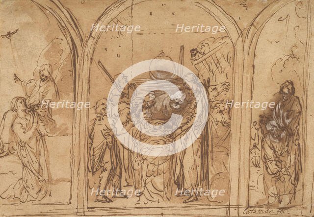 A Design for a Triptych with the Adoration of the Two Saints, early 17th century. Creator: Jan Symonsz. Pynas.