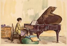 Girl Playing a Piano. Creator: Urushibara Mokuchu.
