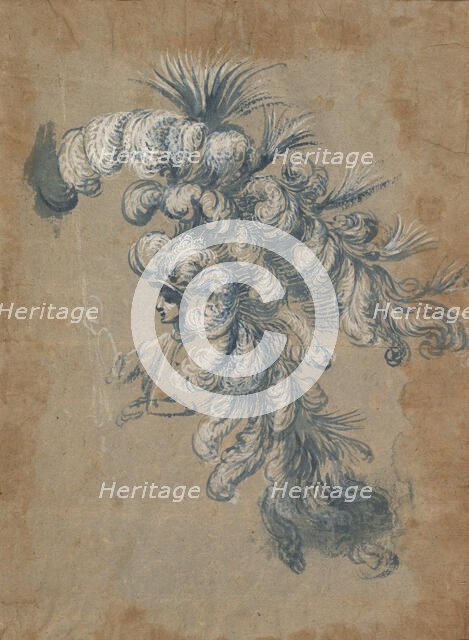 Design for a Lavish Headdress with Feathers, ca. 1620-56 . Creator: Baccio del Bianco.