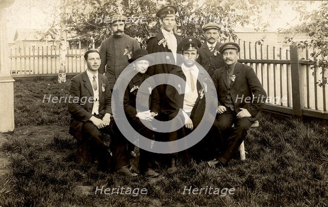Participants of the bird cherry festival at the Znamensky glass factory, 1913-1914. Creator: S. Ia. Mamontov.