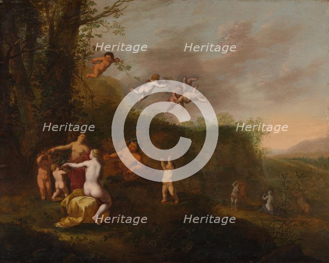 Bacchus and Nymphs in a Landscape, probably 1640s. Creator: Abraham van Cuylenborch.