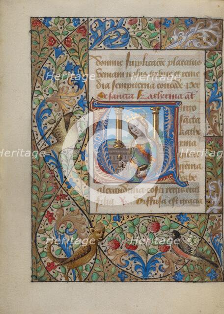 Initial V: Saint Catherine; Book of Hours, about 1480-1490. Creator: Georges Trubert.