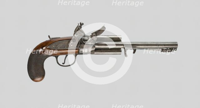 Flintlock Revolver with Bayonet, Philadelphia, 1820. Creator: Richard Constable.