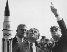 Seamans, von Braun and President Kennedy at Cape Canaveral, Florida, USA, 1963.  Creators: NASA, Wernher von Braun.