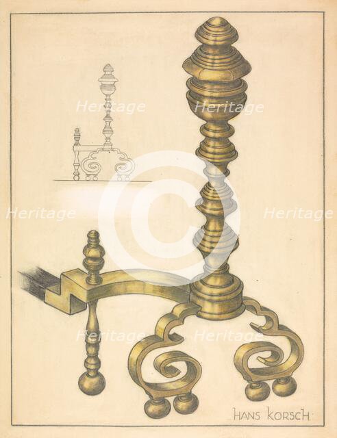 Andirons (right and left), c. 1939. Creator: Hans Korsch.