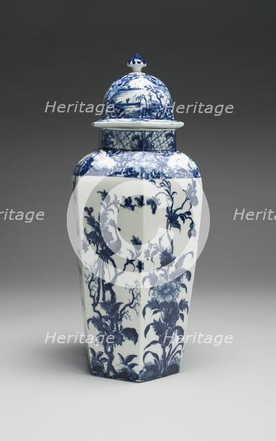 Vase with Cover (one of a pair), Worcester, c. 1760. Creator: Royal Worcester.