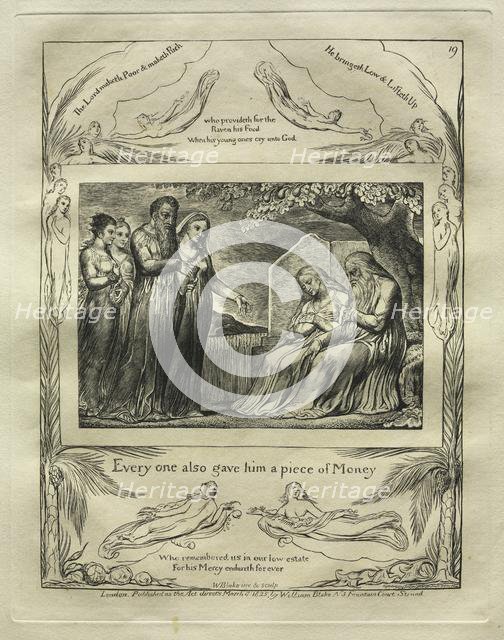 The Book of Job: Pl. 19, Every one also gave him a piece of Money, 1825. Creator: William Blake (British, 1757-1827).