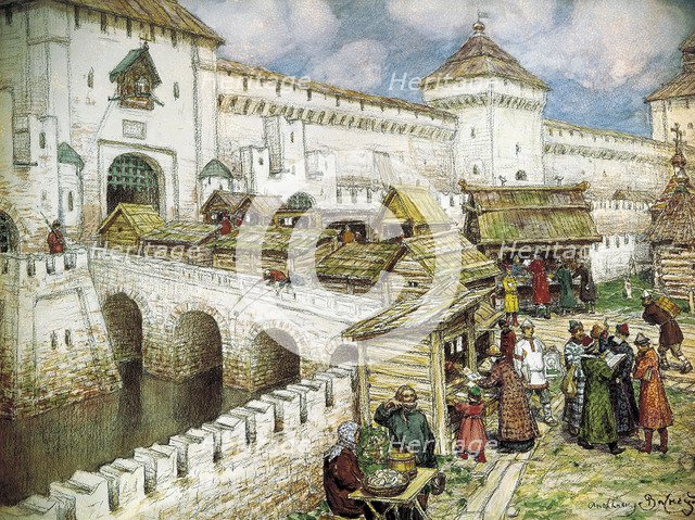 Bookshops on the Christ the Saviour Bridge, 1916.  Creator: Vasnetsov, Appolinari Mikhaylovich (1856-1933).