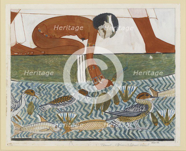 Copy of wall painting from private tomb 69 of Menna, Thebes (I,1, 134-139), 20th century. Artist: Anna (Nina) Macpherson Davies.