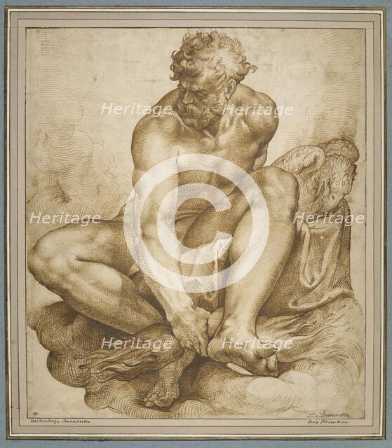 Jupiter sitting on clouds, ca 1574. Creator: Passerotti (Passarotti), Bartolomeo (1529-1592).