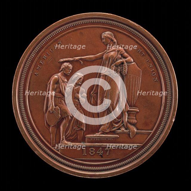 Fame Crowning Painting and Sculpture [reverse], 1847. Creator: Charles Cushing Wright.