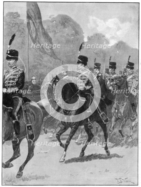 Review of the 1st Yeomanry Brigade by the queen in Windsor Park, 1894.Artist: William Barnes Wollen