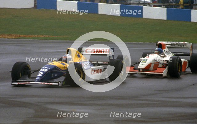 Williams Renault FW15C, Alain Prost leads Derek Warwick, European Grand Prix. Creator: Unknown.