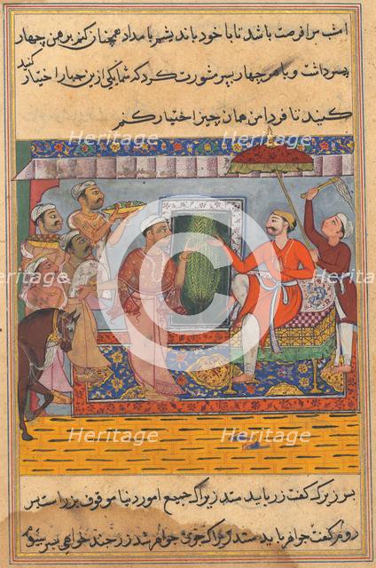 Page from Tales of a Parrot (Tuti-nama): Eleventh night: The Brahman, unable to select..., c. 1560. Creator: Unknown.