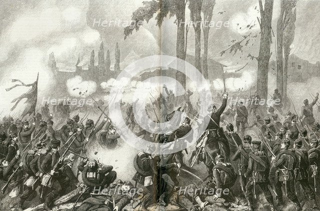 The taking of Saint-Privat-la-Montagne at the Battle of Gravelotte, 1871.
