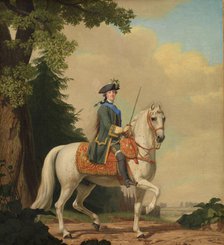 Equestrian Portrait of Catherine II (1729-1796) in Guards Uniform on her Horse Brilliant, 1782. Creator: Erichsen (Eriksen), Vigilius (1722-1782).