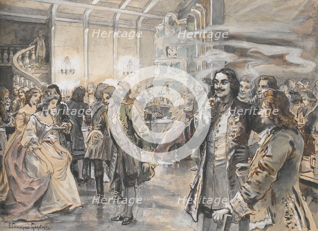 Easter Celebrations at the Court of Peter the Great. Artist: Samokish-Sudkovskaya, Elena Petrovna (1863-1924)