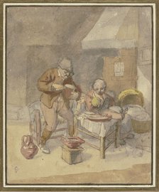 Farming family with two children eating a meal. Creators: Isaac van Ostade, Cornelis Dusart.