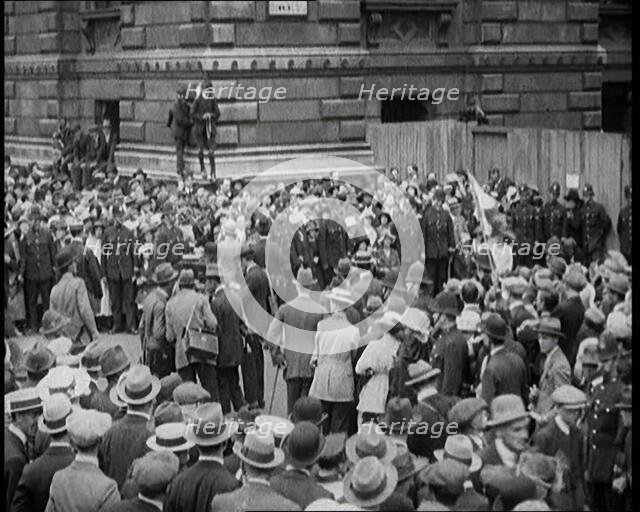Crowds Gathering Outside Downing Street, London, 1921. Creator: British Pathe Ltd.