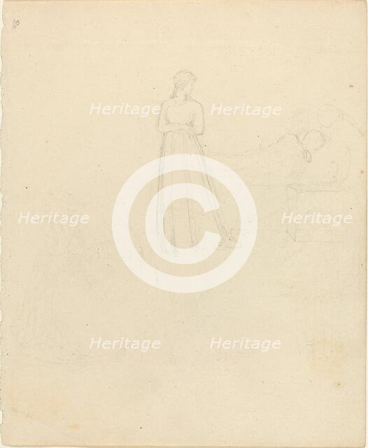 Standing Female Figure Looking at Reclining and Seated Figures. Creator: John Flaxman.