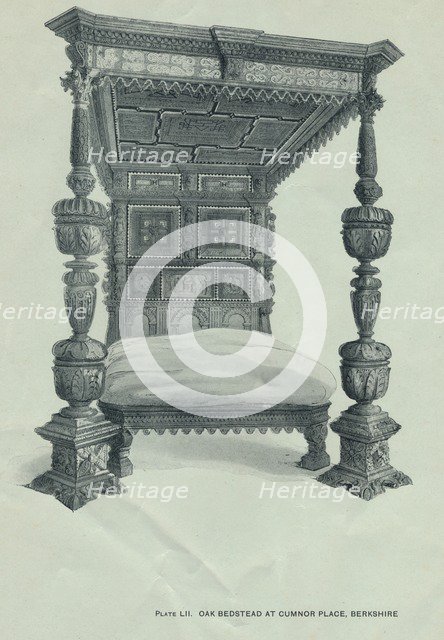 Oak bedstead at Cumnor Place, Berkshire, 1915. Artist: Unknown.